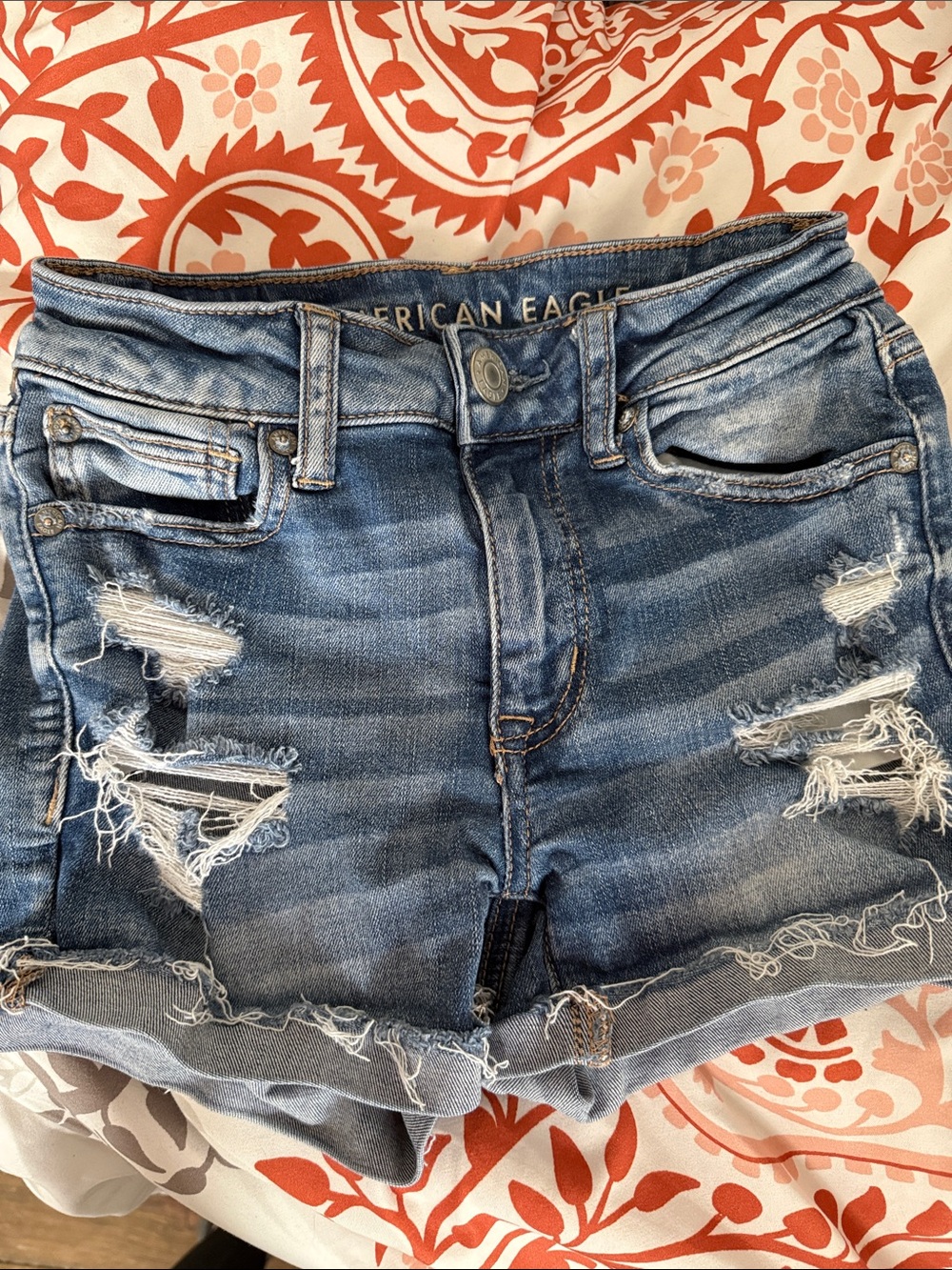 American Eagle Outfitters Distressed Light Blue Jean Shorts